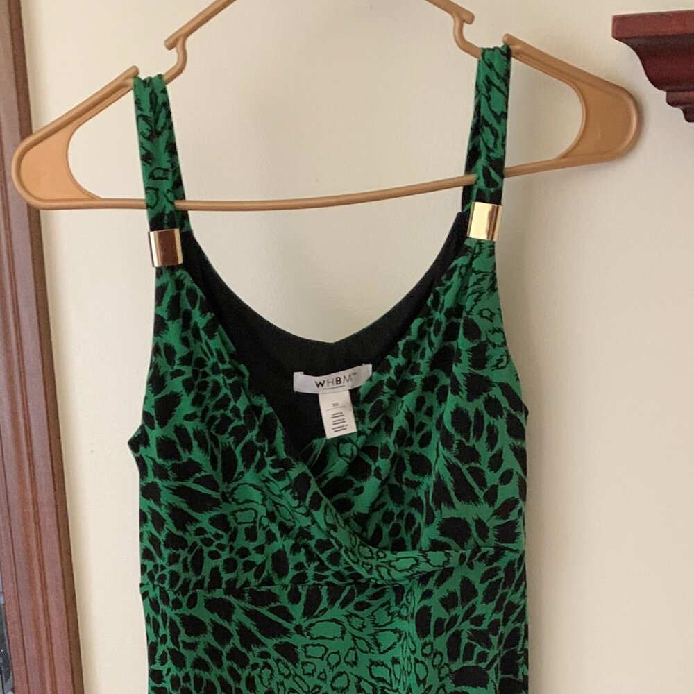 White House Black Market Black and Green Animal Print Dress